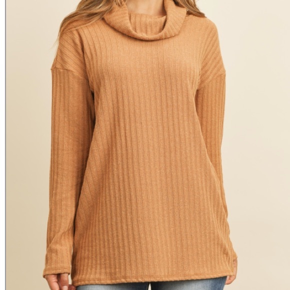 Cowl NECK POPCORN fabric lightweight knit  SWEATER- CAMEL color , NEW! - Picture 5 of 12